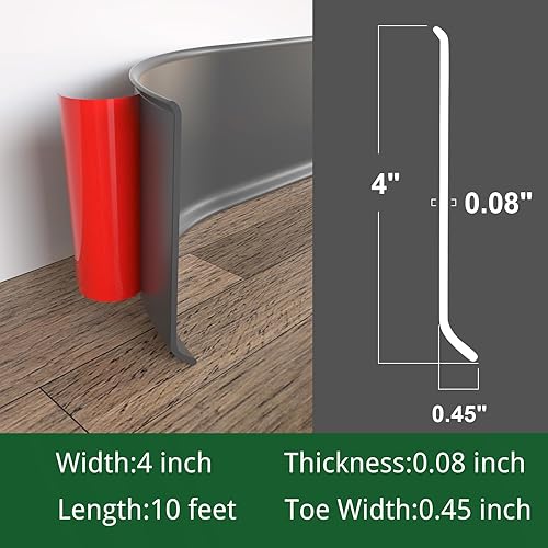 Miniatura 2 de Moldura flexible para zócalo, 4 pulgadas x 10 pies, base de vinilo para despegar y pegar, base de pared de goma autoadhesiva (S100, negro)