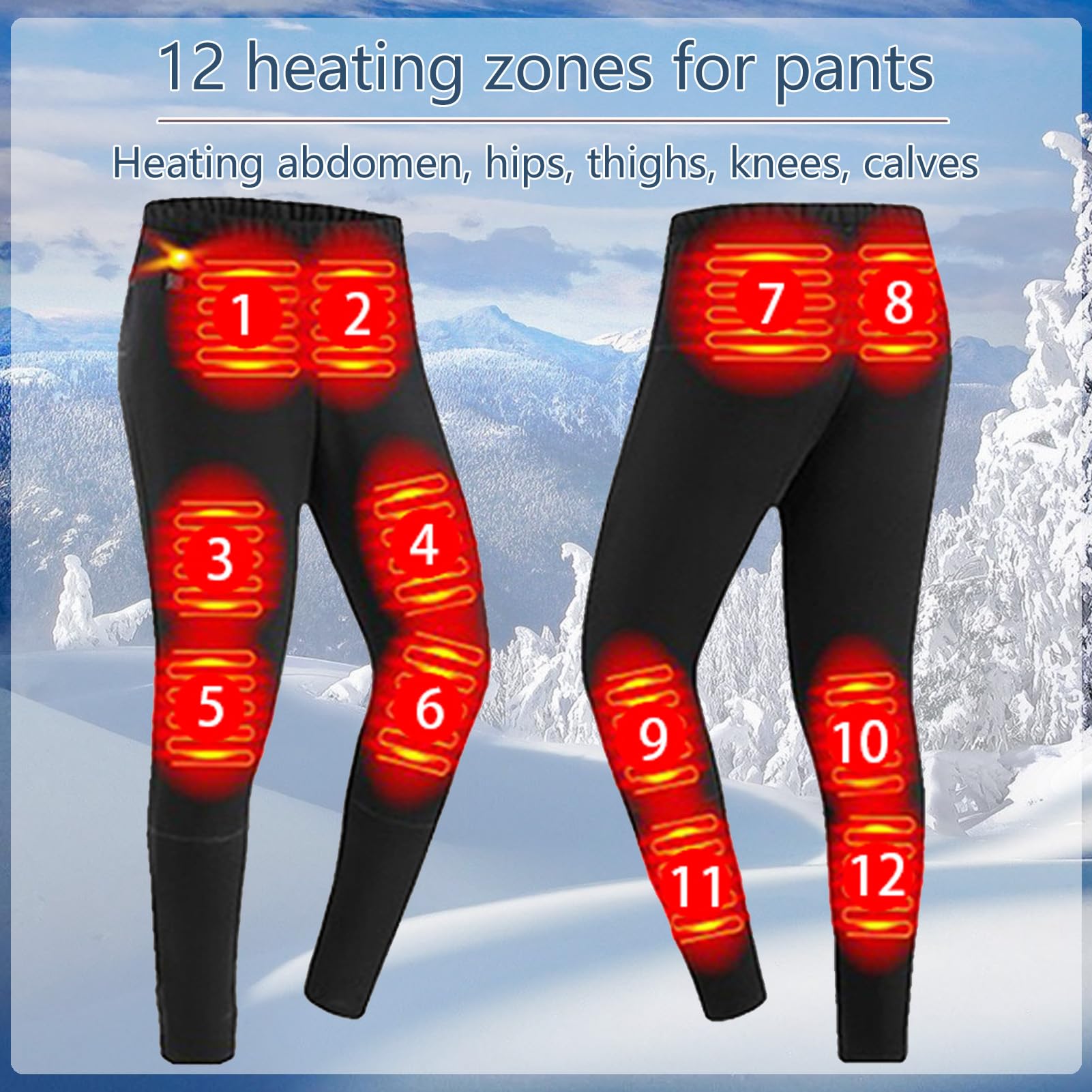 Pantalones térmicos eléctricos de Terciopelo para Hombre con 12 Zonas de Calentamiento para Esquiar al Aire Libre en Invierno.