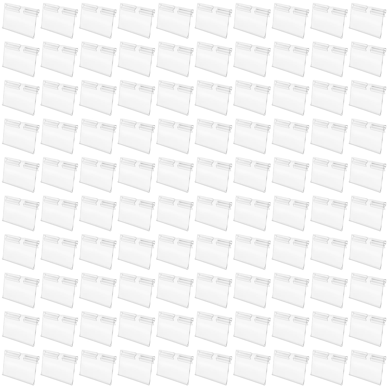 100 porte-étiquettes en plastique transparent, support d’étiquettes avec crochets en fil, porte-signes pour commerce avec cartes vierges, étiquettes à double fil pour supermarché et magasin