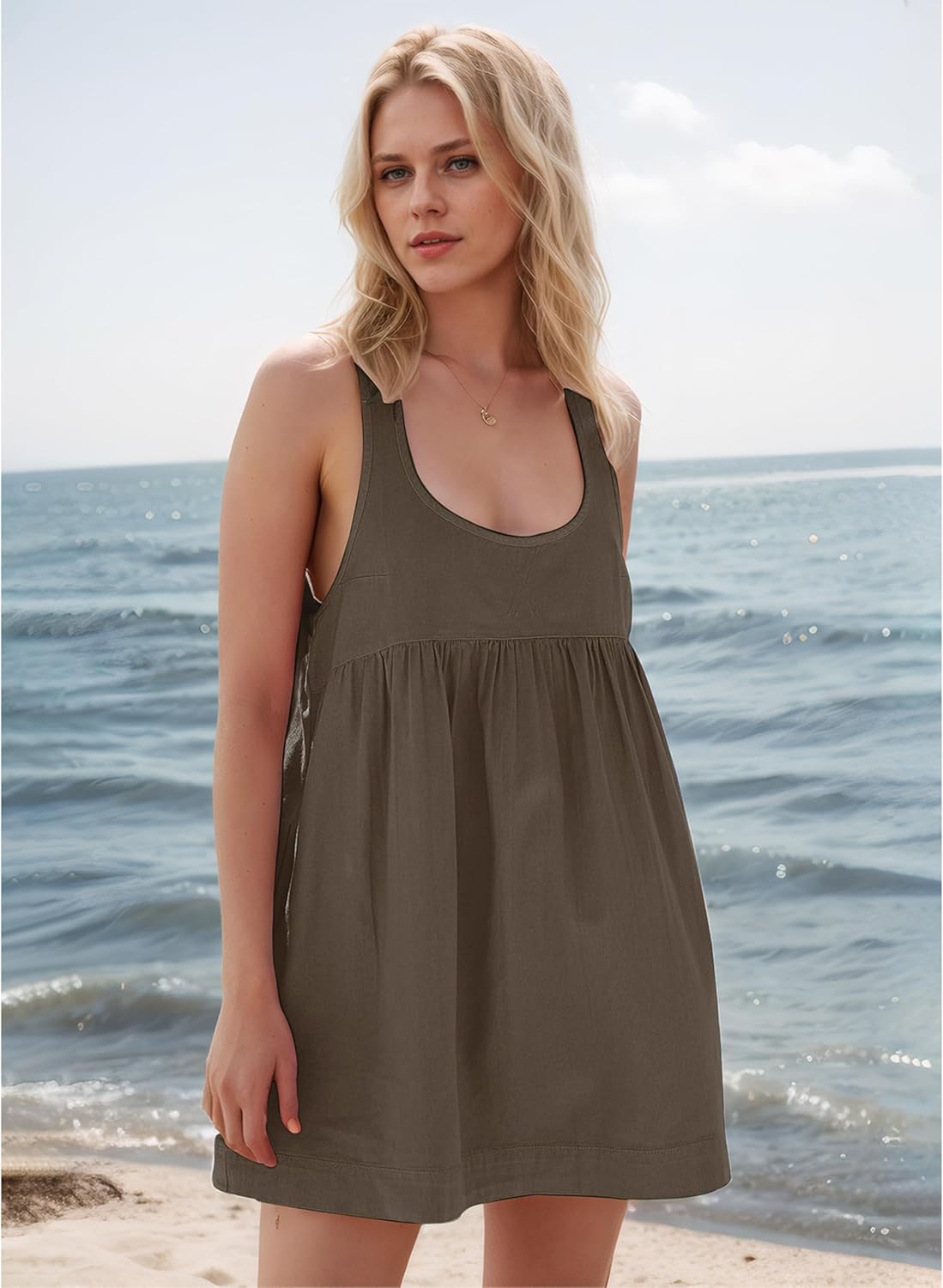 Women's Summer Babydoll Mini Dress Sleeveless Open Back Tank Scoop Neck Casual Dress with Pockets Flowy Sundress 2026 - Image 5