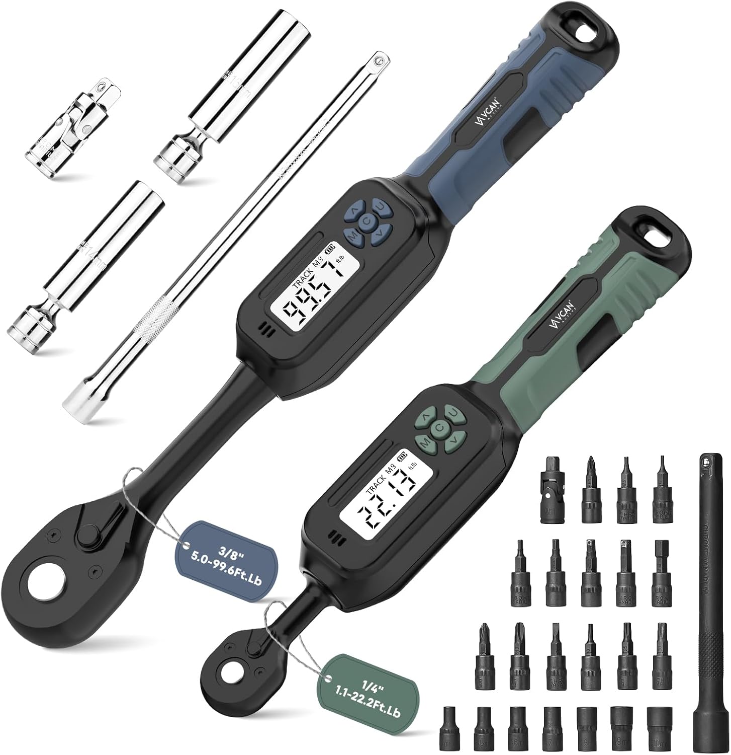 3/8 Digital Torque Wrench (5.02-99.6 ft. lbs.) and 1/4 Digital Torque Wrench (1.1-22.2 ft. lbs.) Highly Accurate and Reliable Combination