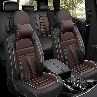 5 Full Seat Cover with Pillow for Ford F150 2009-2025, Waterproof Nappa Leather Muscle Sport Style Truck Seat Cover, Full Coverage Auto Interior Covers (Black&Coffee)