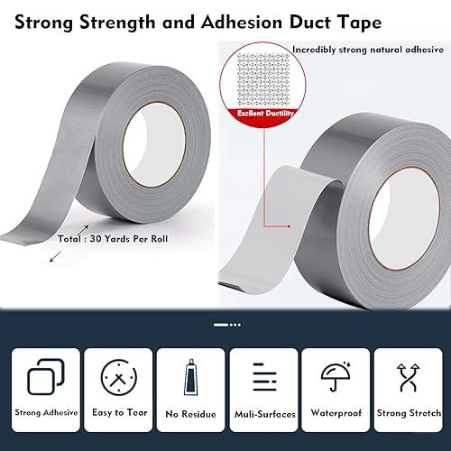 Miniatura 4 de APORNI Cinta adhesiva resistente al agua, cinta plateada, de 1.88 pulgadas, 30 yardas, 11 mil de grosor, fuerte, flexible, sin residuos, resistencia