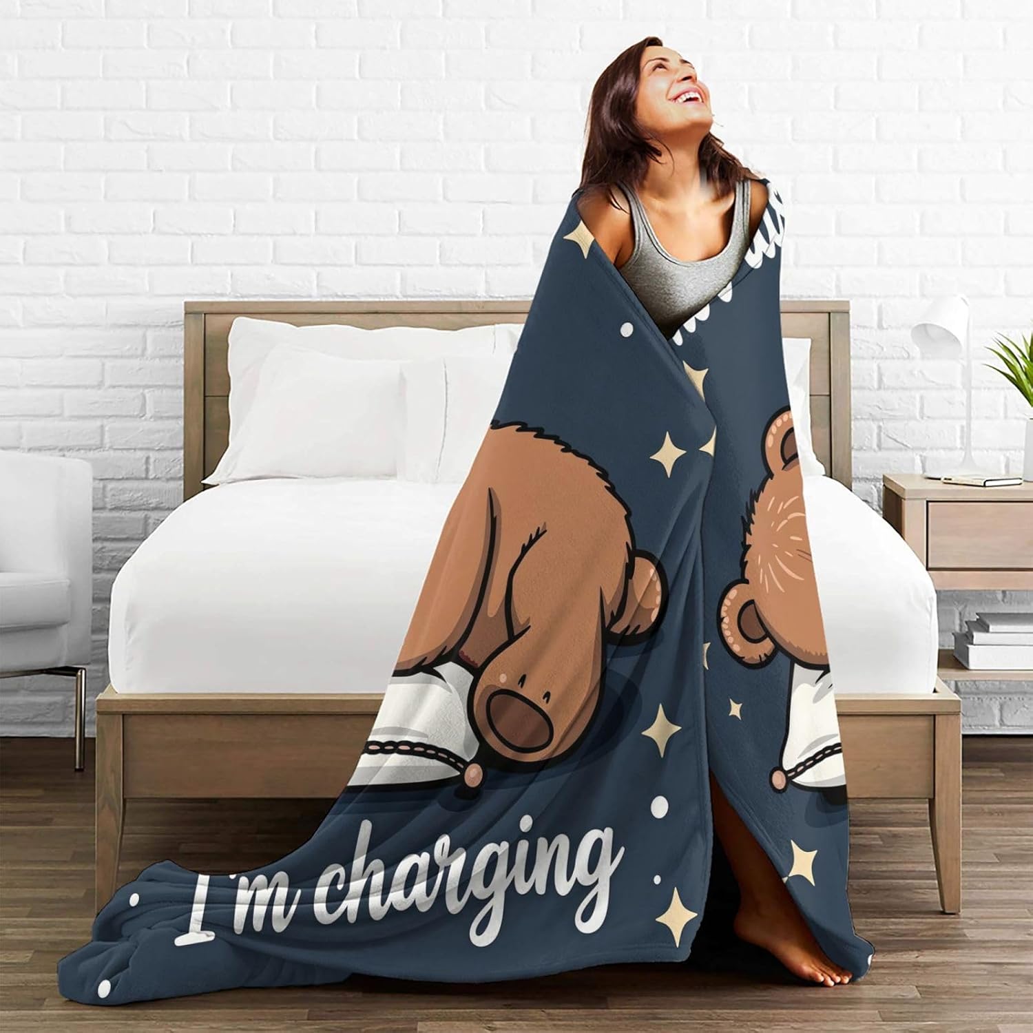 Cute Bear Throw Blanket, Bear Lovers Gifts Blanket, for Couch, Bed, Travel & Outdoor, Cozy Fluffy Fuzzy Blankets for Women Men 80''x60''