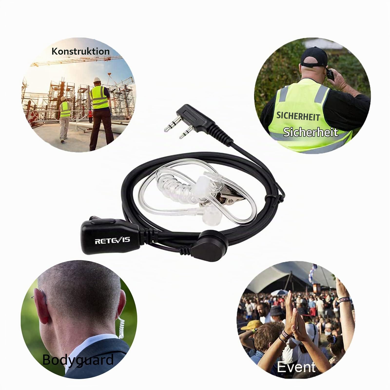Retevis Funkgerät Headset 2 Pin Kopfhörer mit Schallschlauch Kompatibel mit Baofeng UV 5R 888S Walkie Talkie RT24 RT27 RT617 RT622 Kenwood Nestling Funkgeräte Headset mit Mikrofon (20 STK)