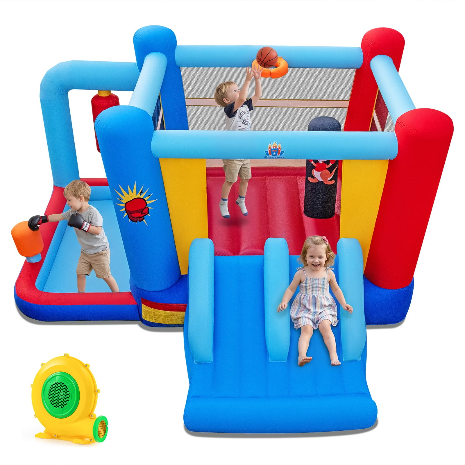 COSTWAY Castillo Hinchable Infantil en Forma de Ring de Boxeo,402x385x206cm
