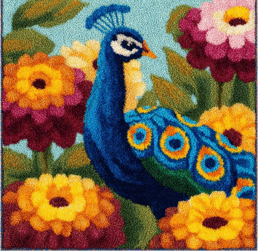 Kitquiver Latch Hook Cushion Kit,Peacock DIY Throw Pillow Cover 43X43Cm