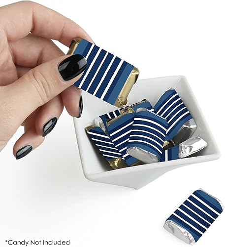 Miniatura 2 de Big Dot of Happiness Navy Stripes - Mini pegatinas para envolver barras de caramelo, regalos pequeños para fiestas simples, 40 unidades