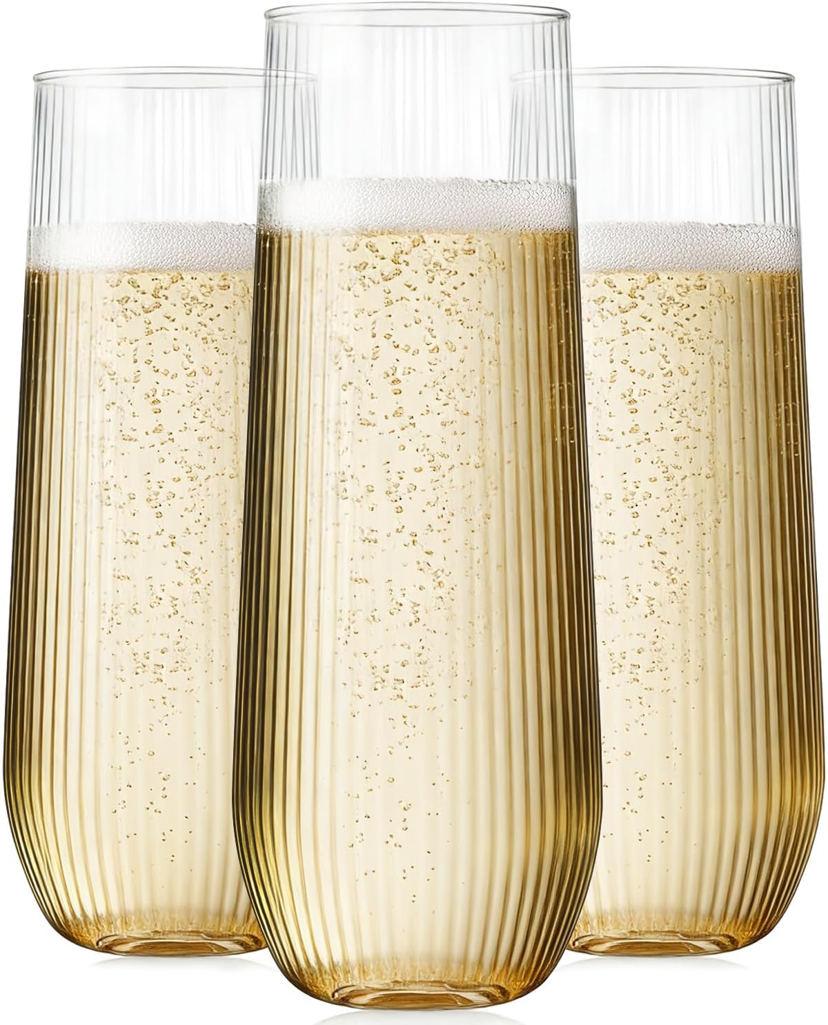 48 Pcak Champagne Flutes Plastic, 9 Oz Disposable Stemless Mimosa Gold Rim Toasting Glasses, Clear Crystal Plastic Cocktail Cups for Party Wedding Birthday