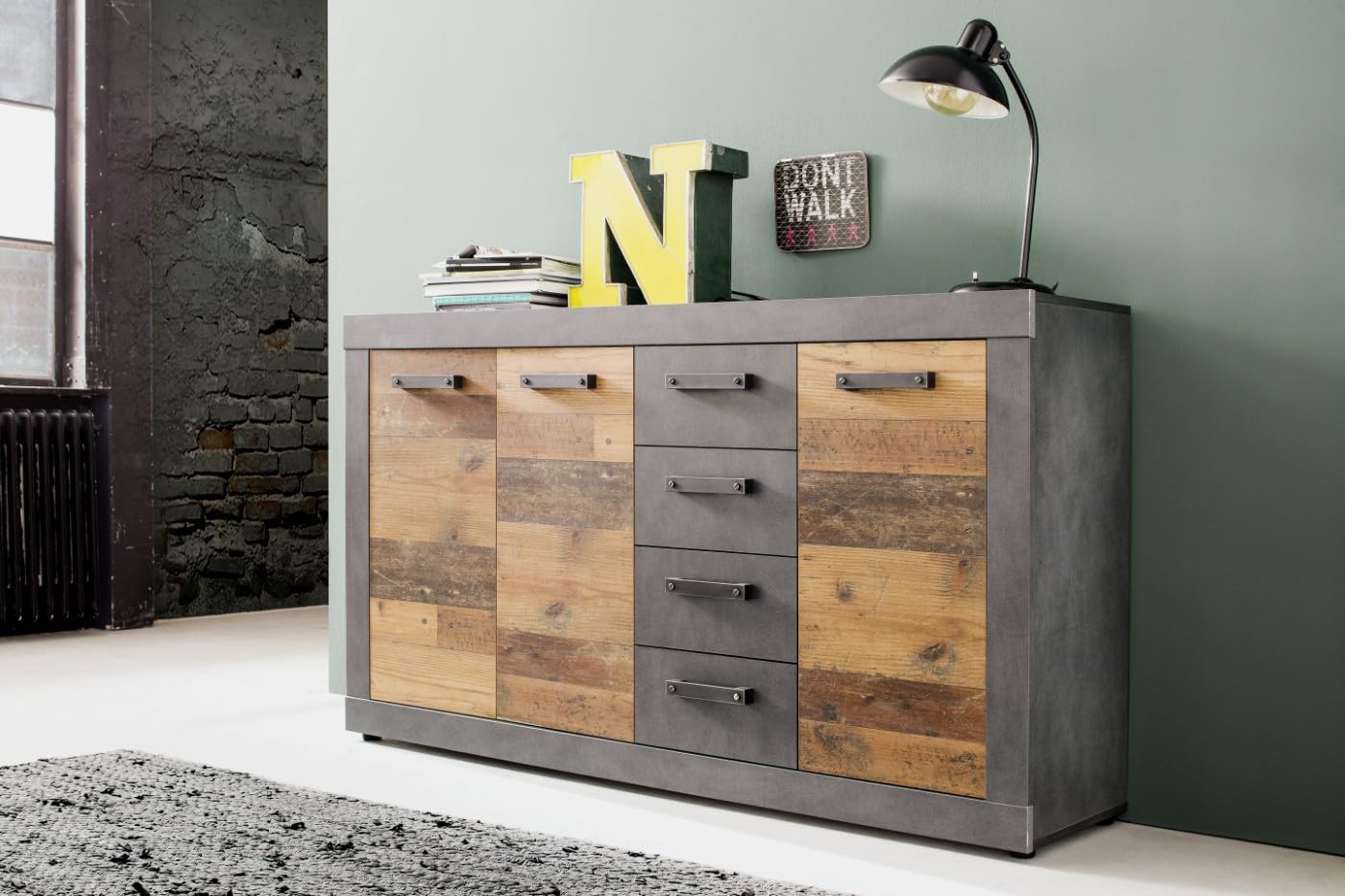trendteam smart living - Indy - Kommode - Graphit Grau/Alteiche - 4 Schubladen, 4 Fächer - (BxHxT) 151 x 86 x 37 cm - Sideboard in rustikaler Optik