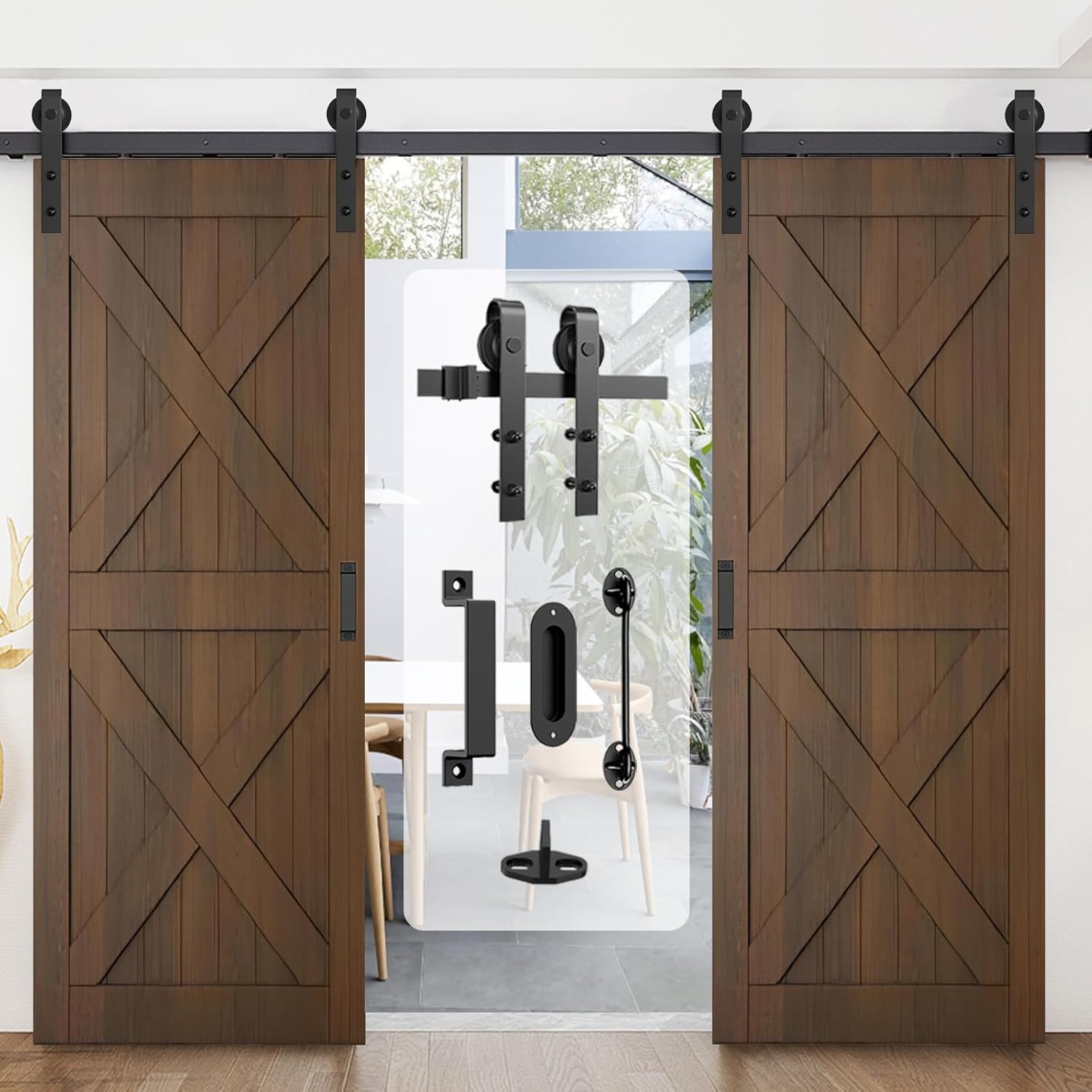 Arti-Life 10 FT Double Barn Door Hardware Kit Heavy Duty Sliding Door Track Kit with Hook and 2 Handles,Smoothly and Quietly Hardware for Interior and Exterior Fit 30" Wide Door Panel (J Shape Hanger)