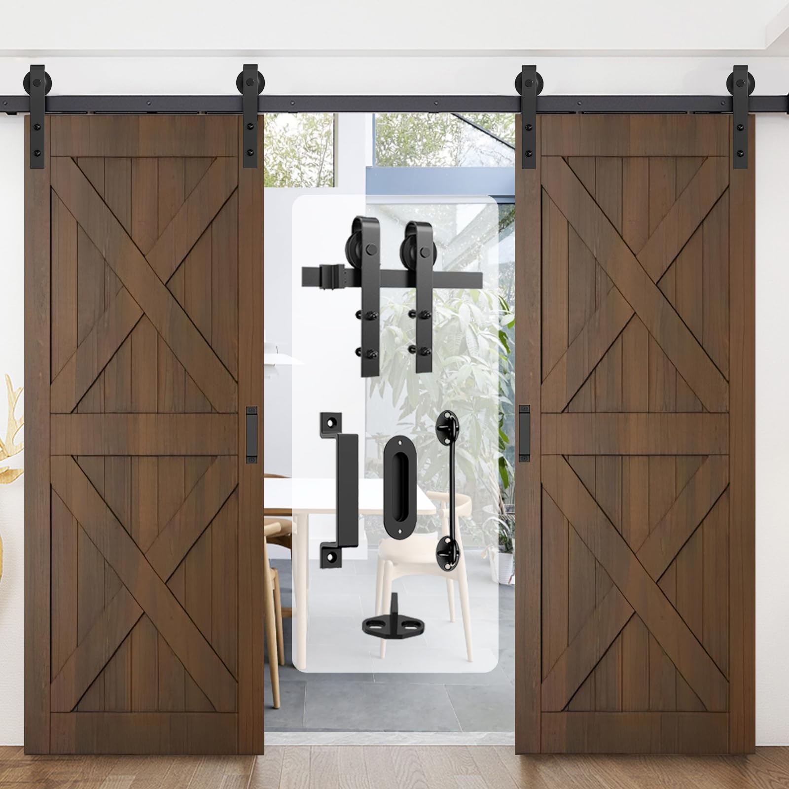 Arti-Life 12FT Double Barn Door Hardware Kit Heavy Duty Sliding Door Track Kit with Hook and 2 Handles,Smoothly and Quietly Hardware for Interior and Exterior Fit 36" Wide Door Panel (J Shape Hanger)