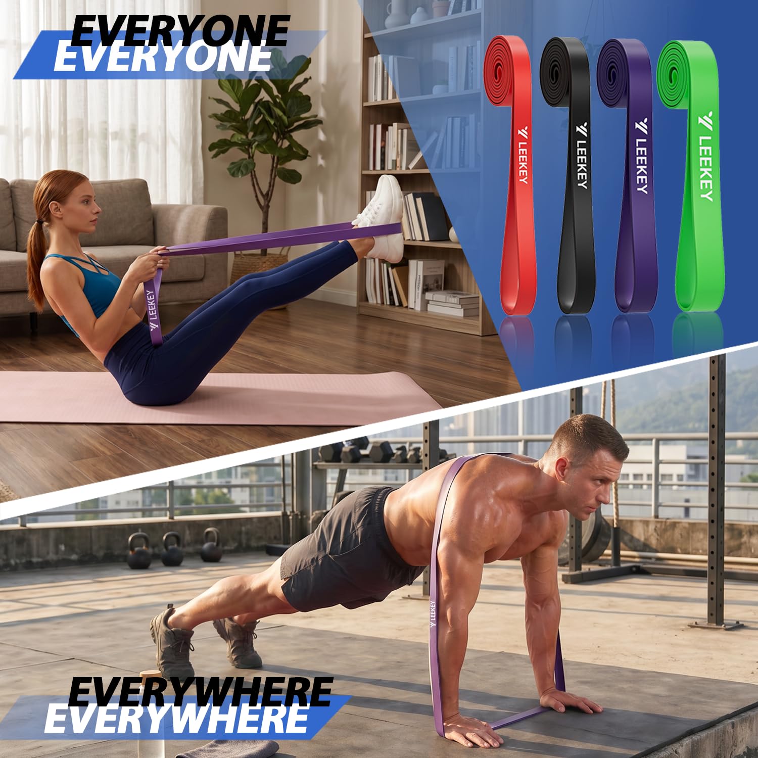 LEEKEY Lot de Bandes de résistance pour tractions - Bande de résistance Extensible - Bandes de mobilité pour entraînement de résistance, physiothérapie, entraînement à Domicile