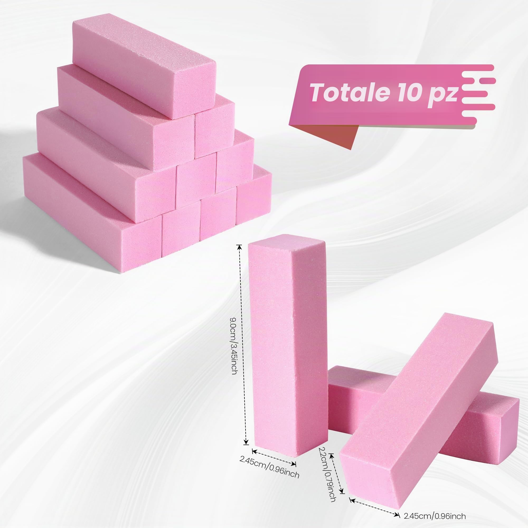 Set di 10 blocchi leviganti per unghie, lima levigante professionale per unghie in acrilico o gel naturale, 4 lati lavabili per manicure – Rosa