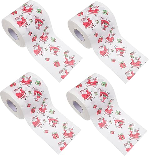 NOLITOY 4 rollos de papel higiénico de Navidad, servilleta de Navidad para cocina, relleno de calcetines de Navidad, toalla de cocina desechable,