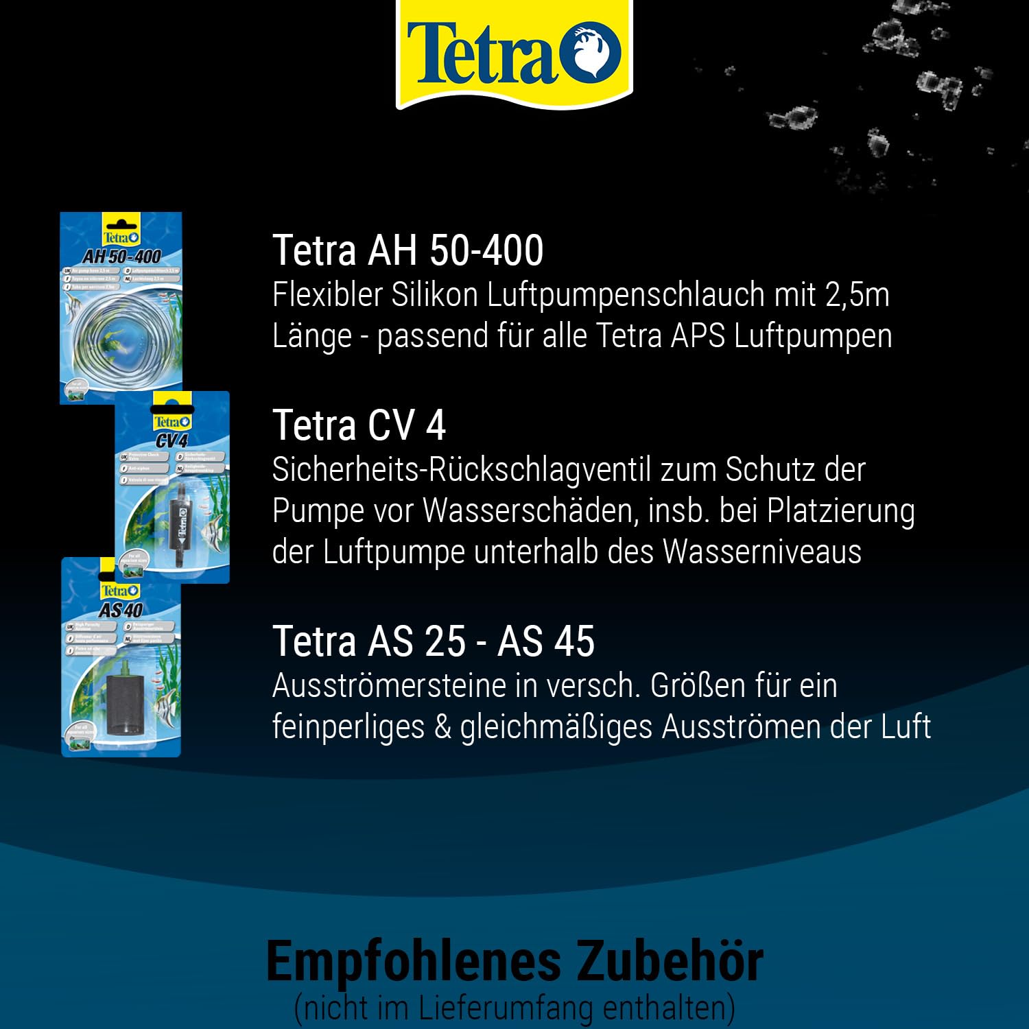 Tetra APS 100 pompa powietrza do akwarium – cicha pompa membranowa do akwariów o pojemności 50-100 l, czarna