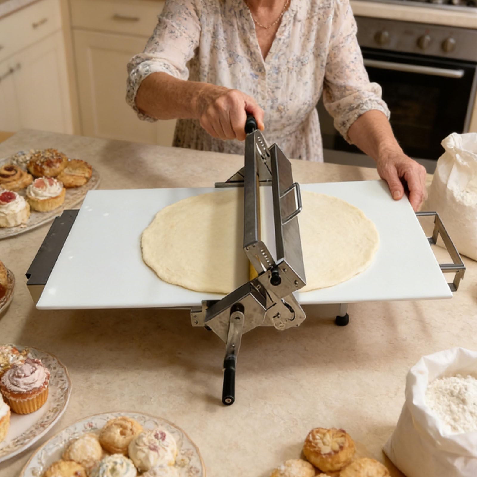 Laminadora de masa manual plegable para preparar croissants y pasta en casa