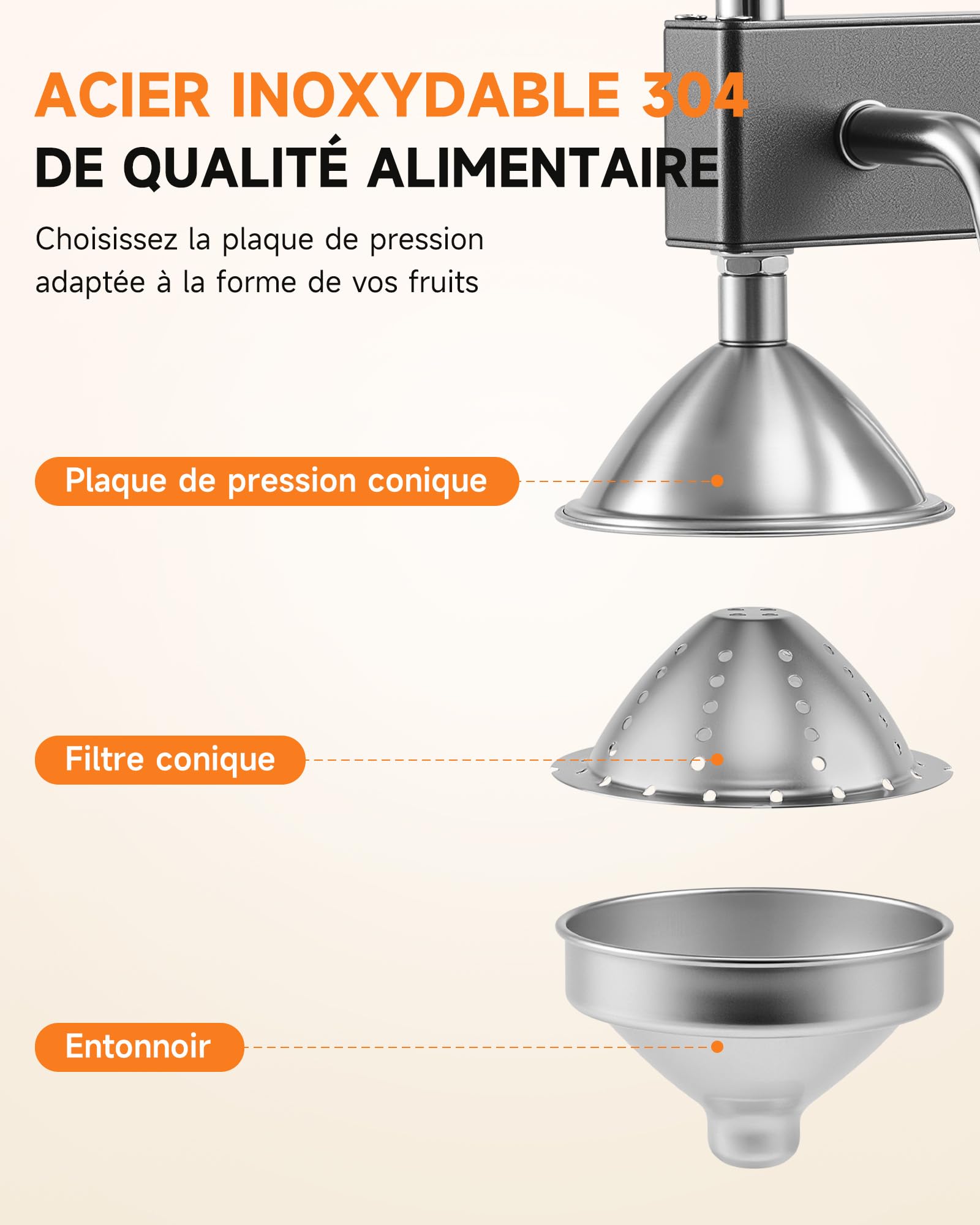 CO-Z Presse Agrumes Manuel Professionnel Silencieux en Acier Inoxydable de Qualité Alimentaire Broyeur Jus Presse Orange Lime Citron Pommes Fruit, Gris