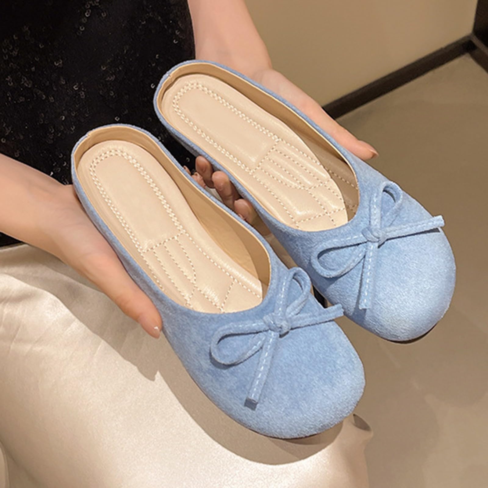 Zapatos de ballet clásicos con lazo para mujer, informales, planos, para uso diario elegante y cómodos trajes de oficina en interiores, Blue, 39.5 EU