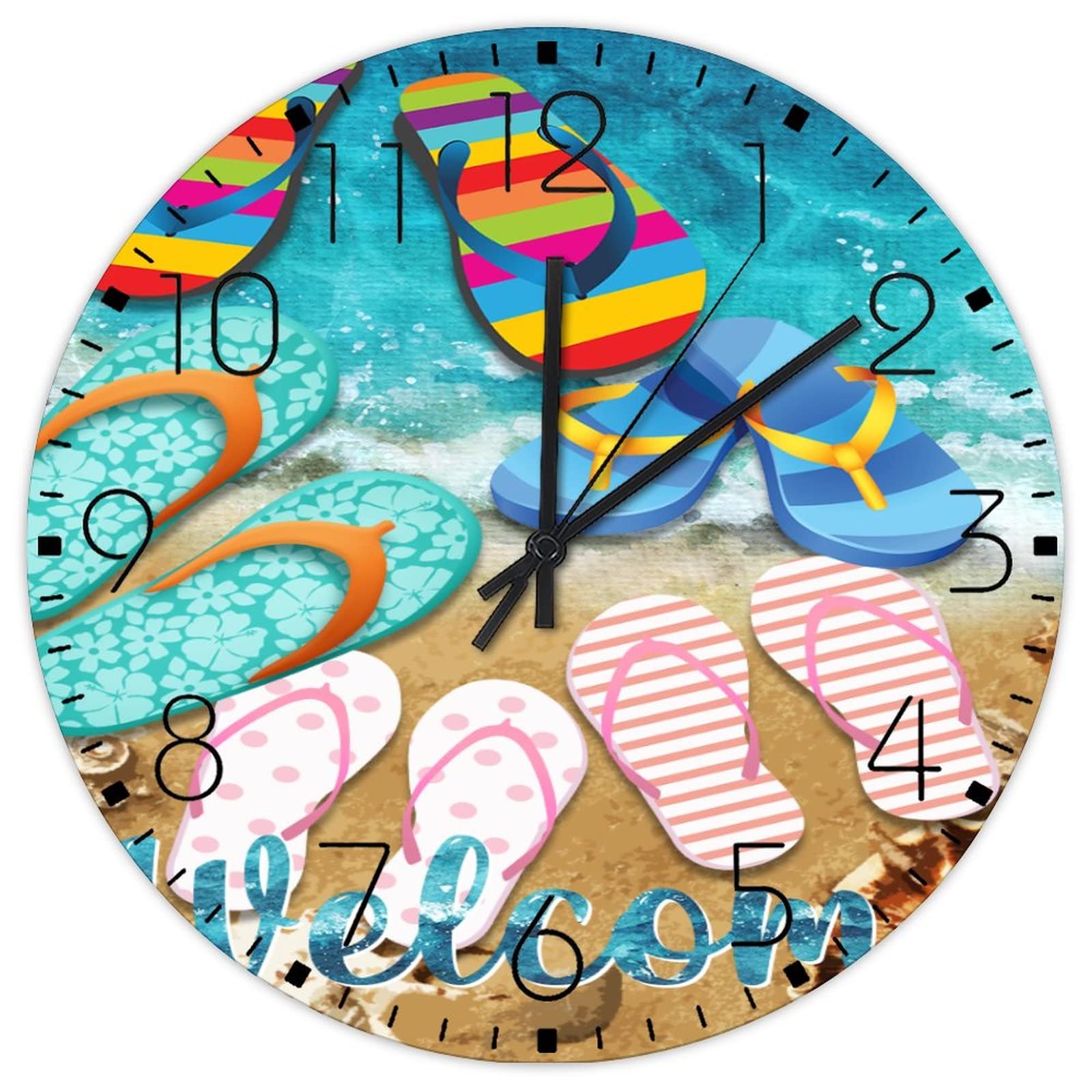 Horloge murale vintage sans tic-tac pendule bois bleu vert 38cm