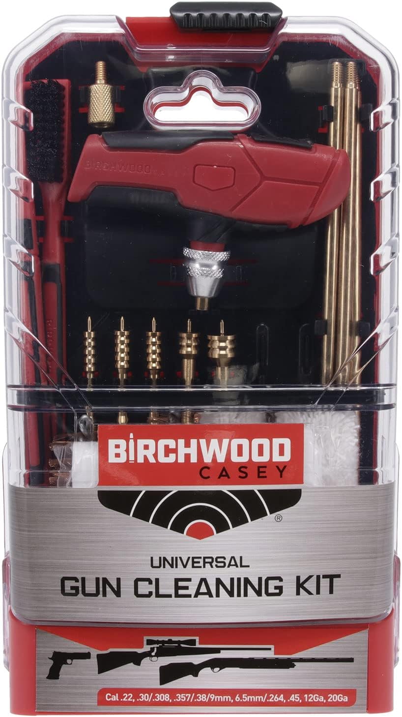 Birchwood Casey Universal Gun Cleaning Kit | Durable Versatile Gun Maintenance Cleaning Tools Set of 22 | Brushes, Mops, Jags, Patches, Rod, T-Handle, Magnetic Strip & Case Included