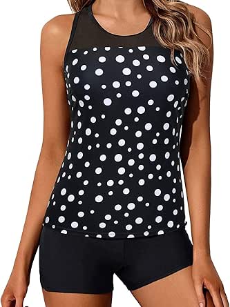 Yonique Tankini Swimsuits for Women with Shorts Athletic Two Piece Bathing Suits Racerback Tank Tops Swimwear