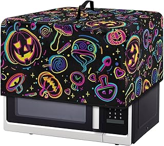 Halloween Pumpkin Mushroom Heart Spot Black Microwave Oven Grill Cover Protector with Handle Oil Proof Microwave Protective Oven Dust Cover Scratch Resistant Kitchen Appliance Covers, L