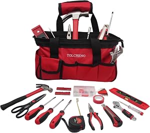 Basic Tool Kit - Mini Tool kit for Dorm,Apartment,New Home,Essential Tools with Tool Bag,Perfect for Home repair and DIY (120PCS) | Made by carbon steel with heated,packing in 12inch bag ,Perfect for Home repair and DIY ,Used for Dorm,Apartment,New h