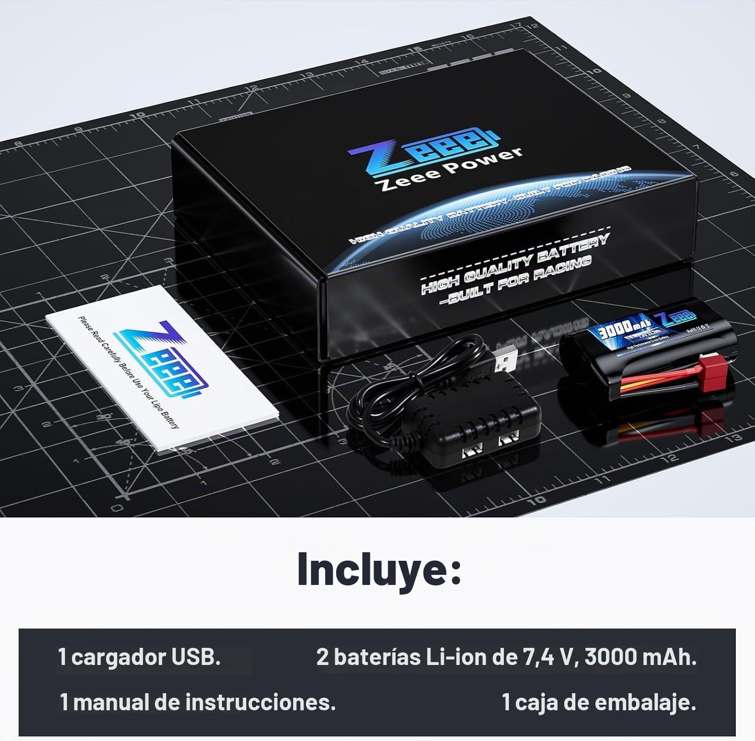 Zeee 2S Batería Li-Ion 7.4V 3000mAh con Conector Deans Batería RC Recargable Compatible con Coche RC de Alta Velocidad 4WD Escala 1/16 Coche RC Barco RC Camiones RC (2pcs)