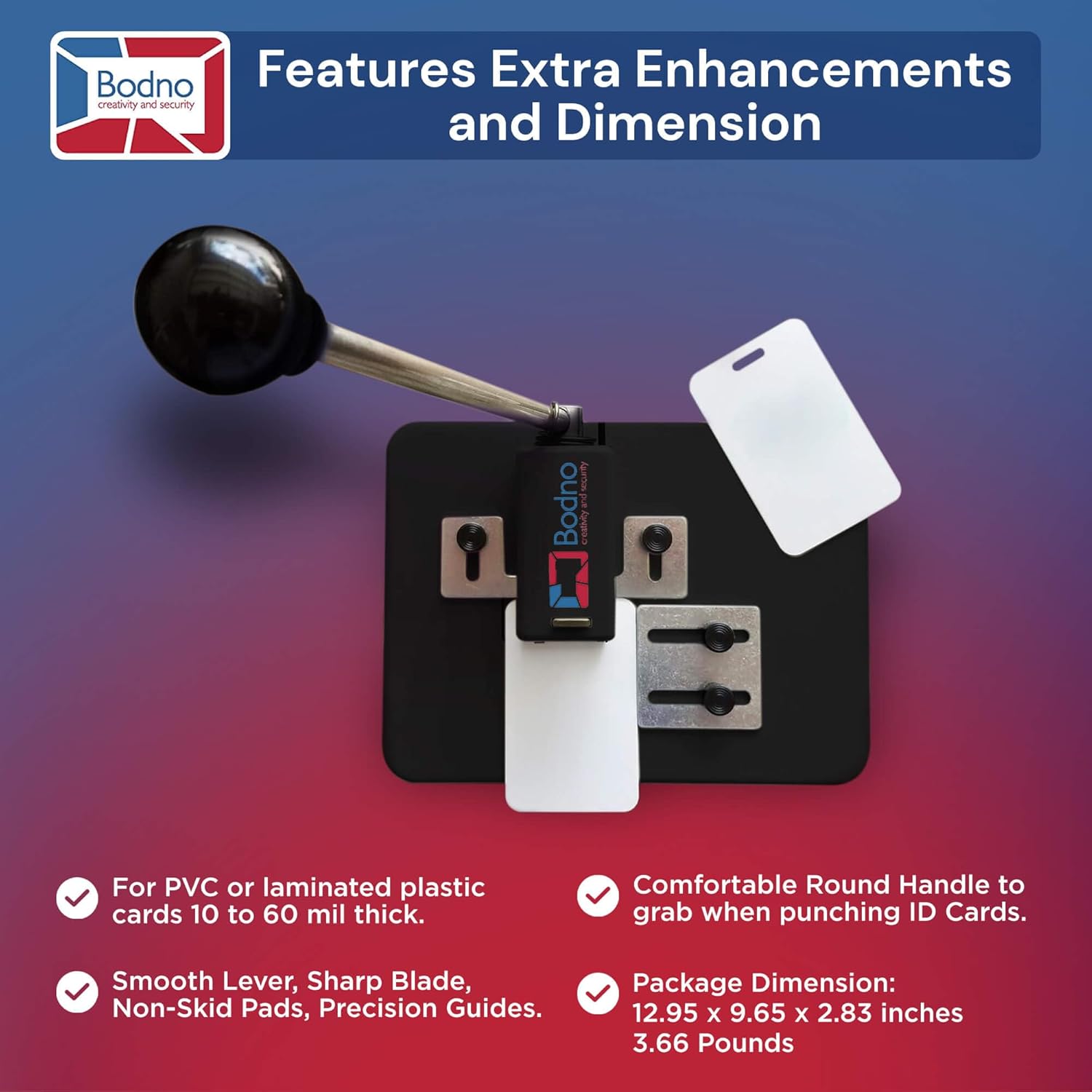 Bodno Heavy Duty Desktop ID Badge Slot Punch Black - Cr80 30 Mil PVC Card Slot Puncher w/Adjustable Centering Guides