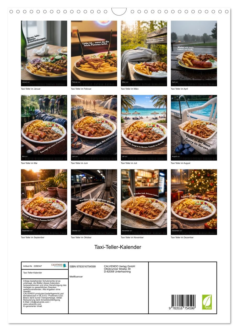 Taxi-Teller-Kalender (Wandkalender 2027 DIN A3 hoch), CALVENDO Monatskalender: Taxi-Teller – Imbiss-Realität - Kult-Food Deutschland (CALVENDO Lifestyle)