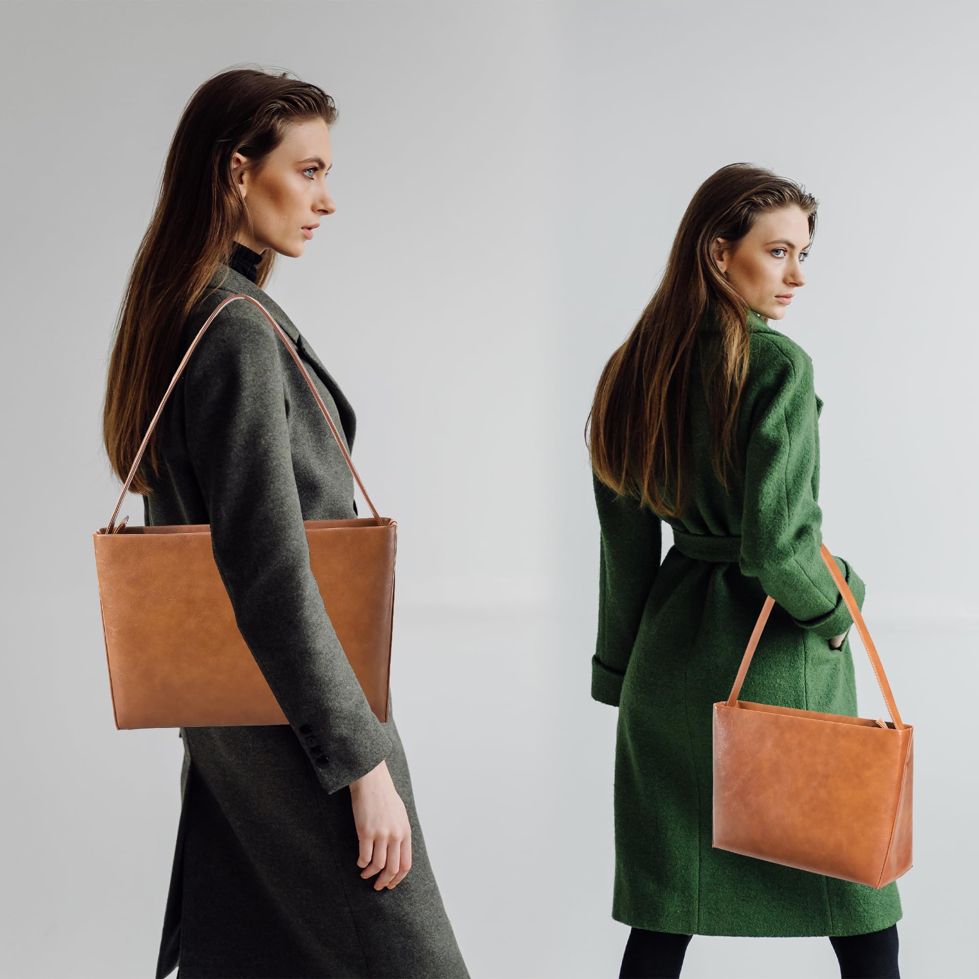 FLAIRFOLIO Shoulder Bags in Leather for Women Vintage Classic Elegance Zipped Medium Handbag Purse for All Occasions (Caramel Brown)