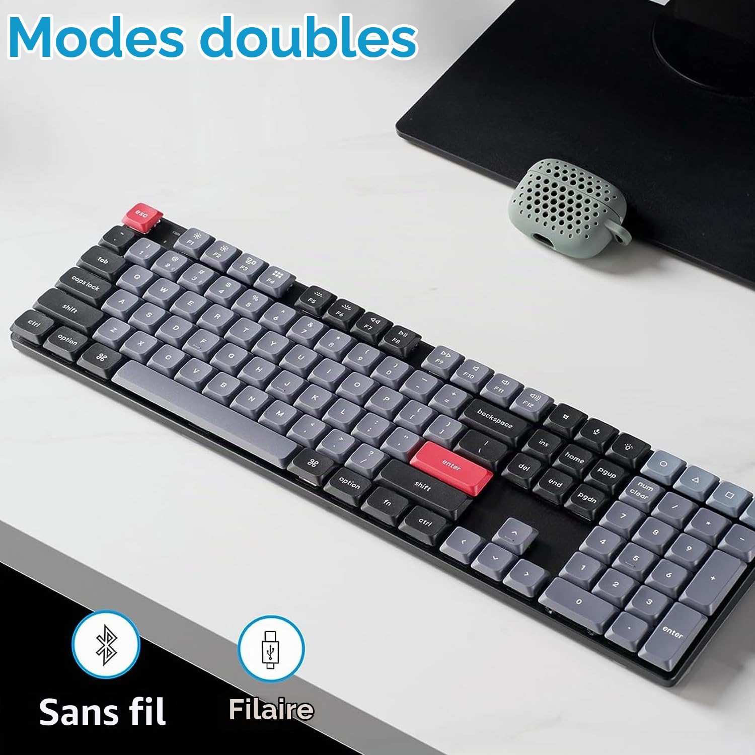 Keychron K5 Pro Clavier Mécanique sans Fil Ultra-Mince Personnalisé, Taille réelle 108 Touches Hot-Swap QMK/Via Programmable, Cadres en Aluminium Gateron Rouge Switch pour Mac/Windows/Linux, FR-ISO