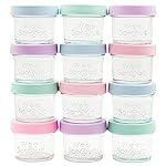 WeeSprout Glass Baby Food Storage Jars w/Lids (4 oz, 12 Pack Set) Snack, Puree, Reusable Small Containers, Breast Milk, Fridge or Freezer, Microwave & Dishwasher Safe, Essential Must Have for Infants