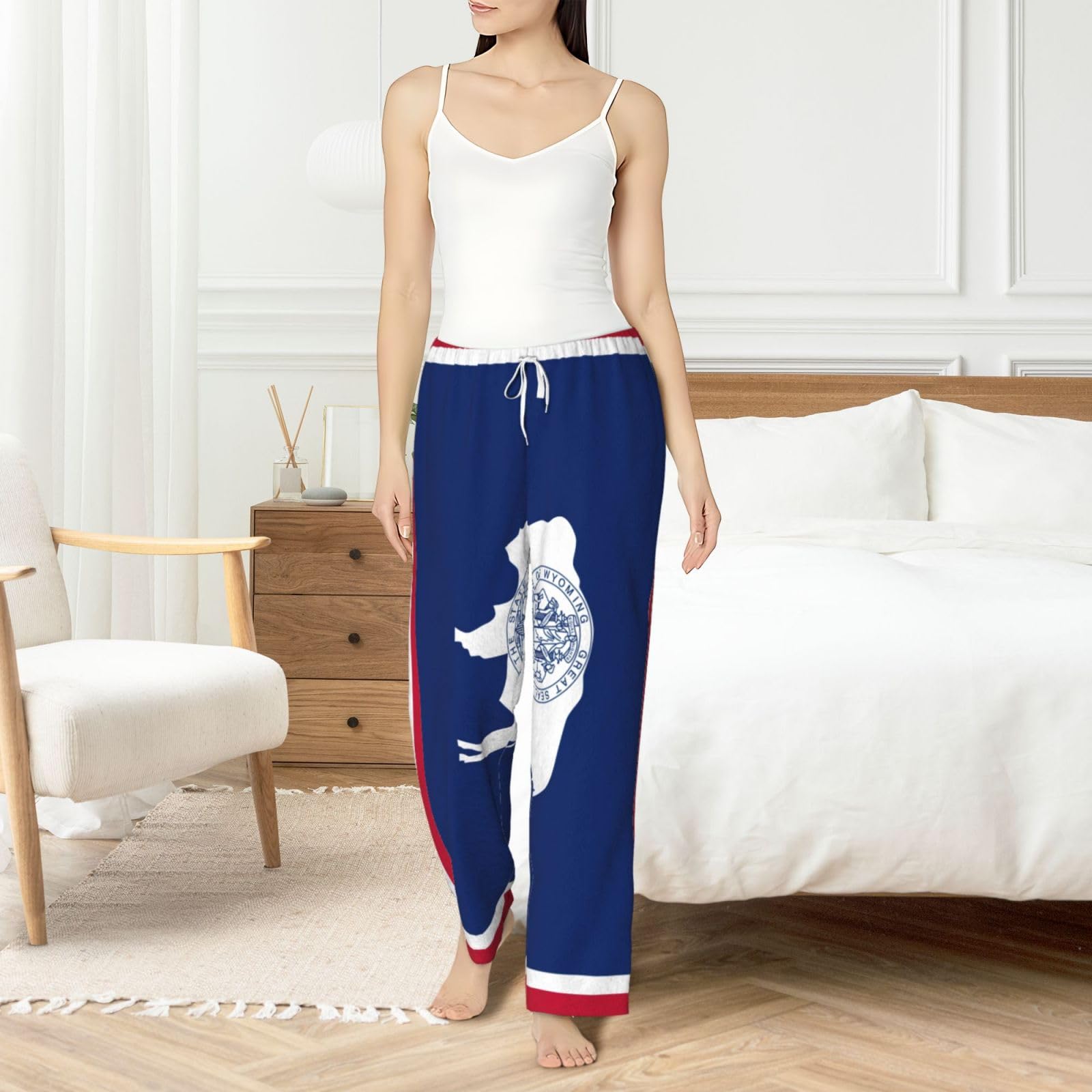 Wyoming Damen-Schlafanzughose mit Staatsflaggen-Druck, Flanell, warm, bequem, Lounge-Schlafhose für Urlaub und Weihnachten