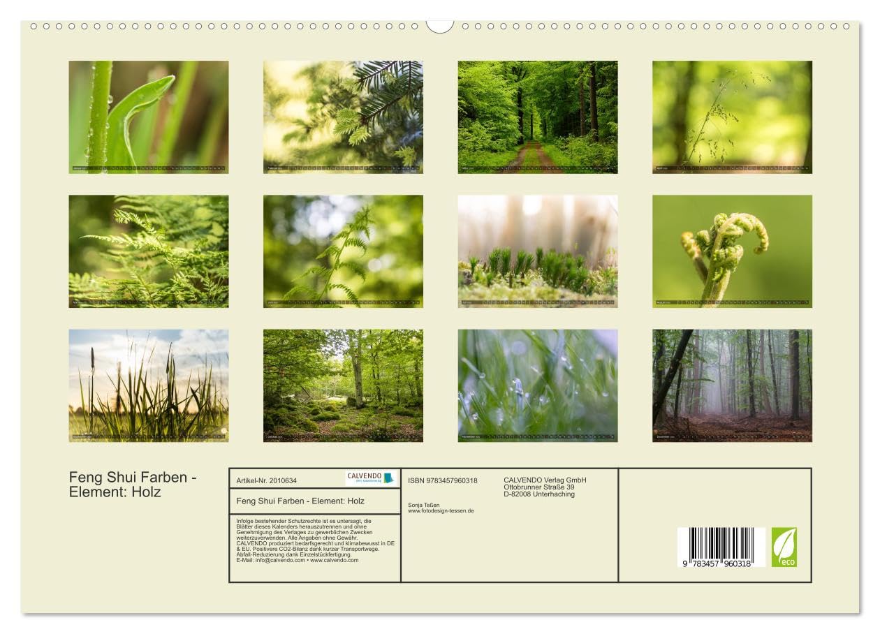 Feng Shui Farben - Element: Holz (hochwertiger Premium Wandkalender 2026 DIN A2 quer), Kunstdruck in Hochglanz: Die Farbe Grün, die dem Element Holz ... Jahr über in Ihre Räume. (CALVENDO Natur)