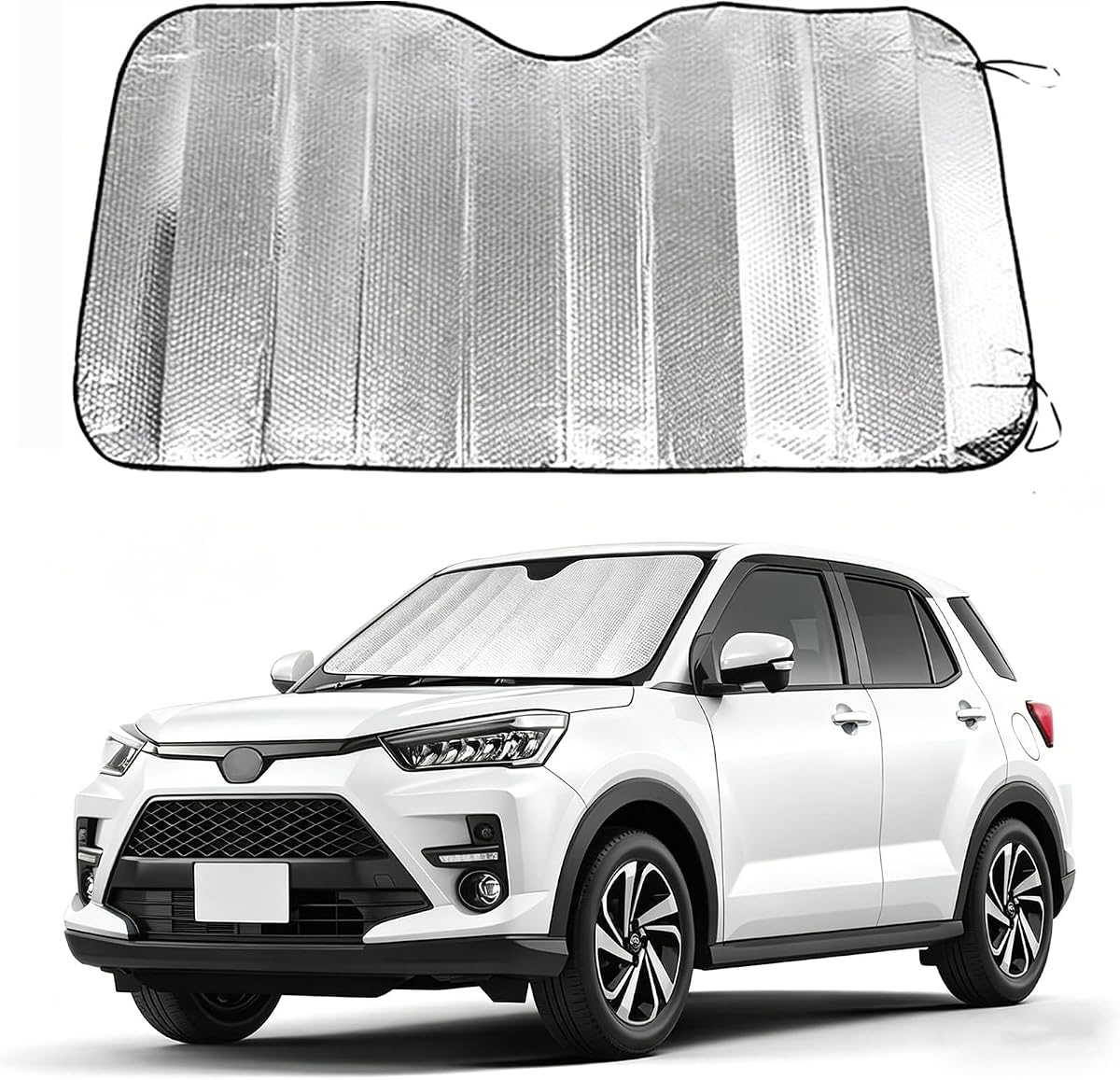 Car Windshield Sun Shade, Double Thickening Bubble Sun Shade, Foldable Front Window Sunshade with Suction Cups, UV-Blocking Sun Visor, Keeps Vehicle Cool for Most Cars SUVs (55"x27.5")