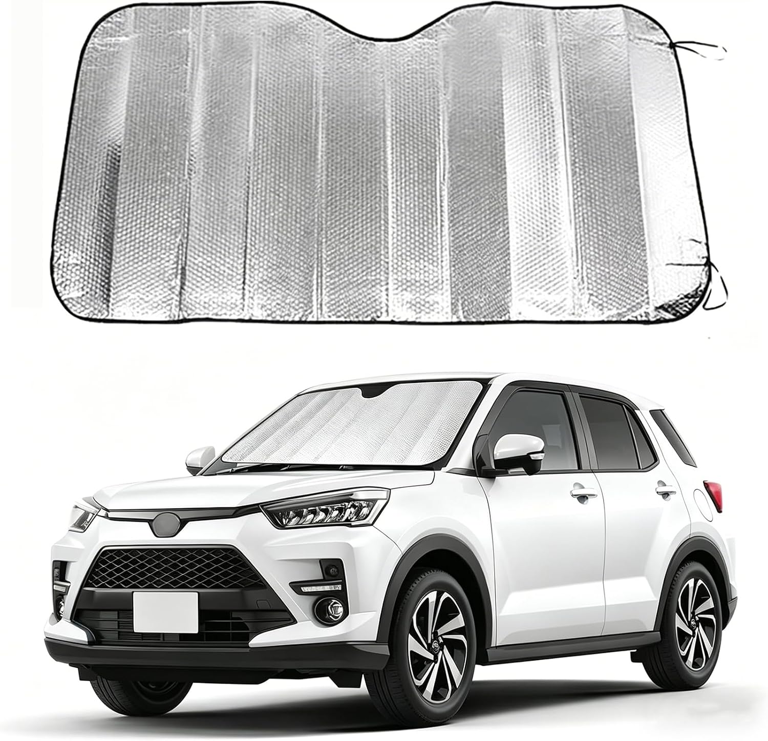 Car Windshield Sun Shade, Double Thickening Bubble Sun Shade, Foldable Front Window Sunshade with Suction Cups, UV-Blocking Sun Visor, Keeps Vehicle Cool for Most Cars SUVs (55"x27.5")