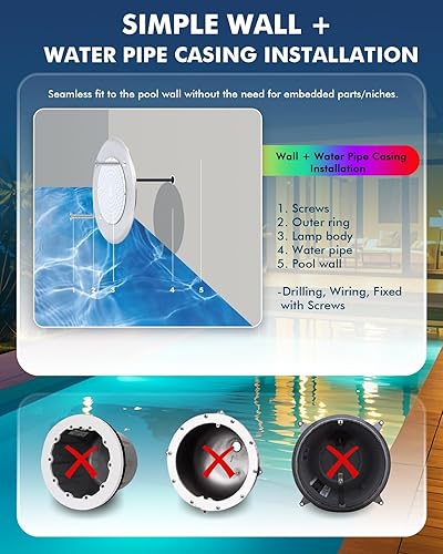 Miniatura 5 de Luz LED de piscina de 12 V, 12 W, RGB de 12 W, luces de piscina sin nicheless con cable de 50 pies, luz impermeable IP68 para piscina y spa solo