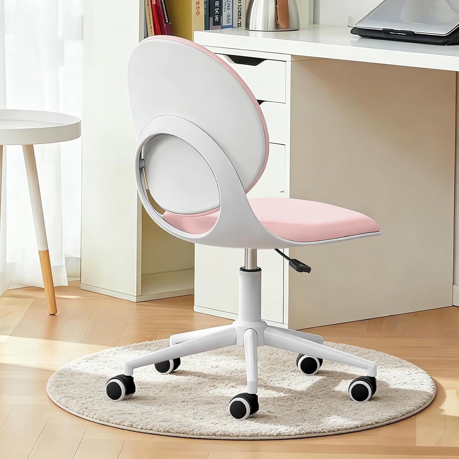 Modern Home Office Chair, Armless PU Leather Desk Chair with Mid-Back, Swivel Height Adjustable Ergonomic Computer Task Chair for Office, Bedroom, Make Up, Study