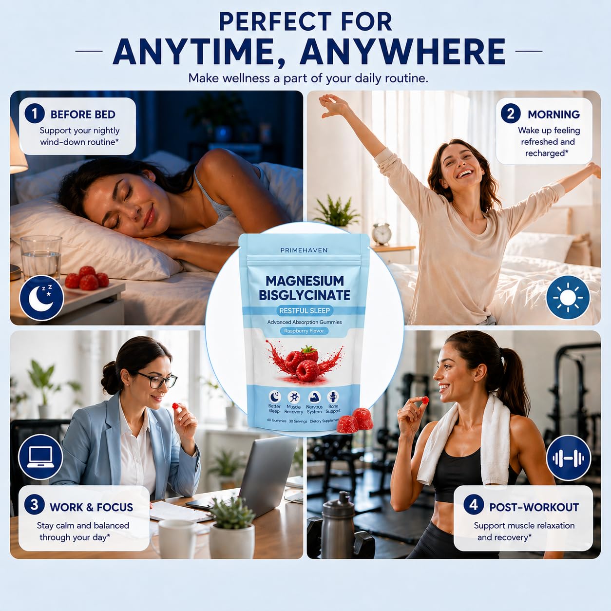 Magnesium Bisglycinate Gummies, Gomitas De Bisglicinato De Magnesio with 400mg Magnesium Bisglycinate Chelate, Sea Salt, Raspberry Fruit Powder, Supports Sleep & Relax Muscles for Women, 60 Gummies — Amazon image 5