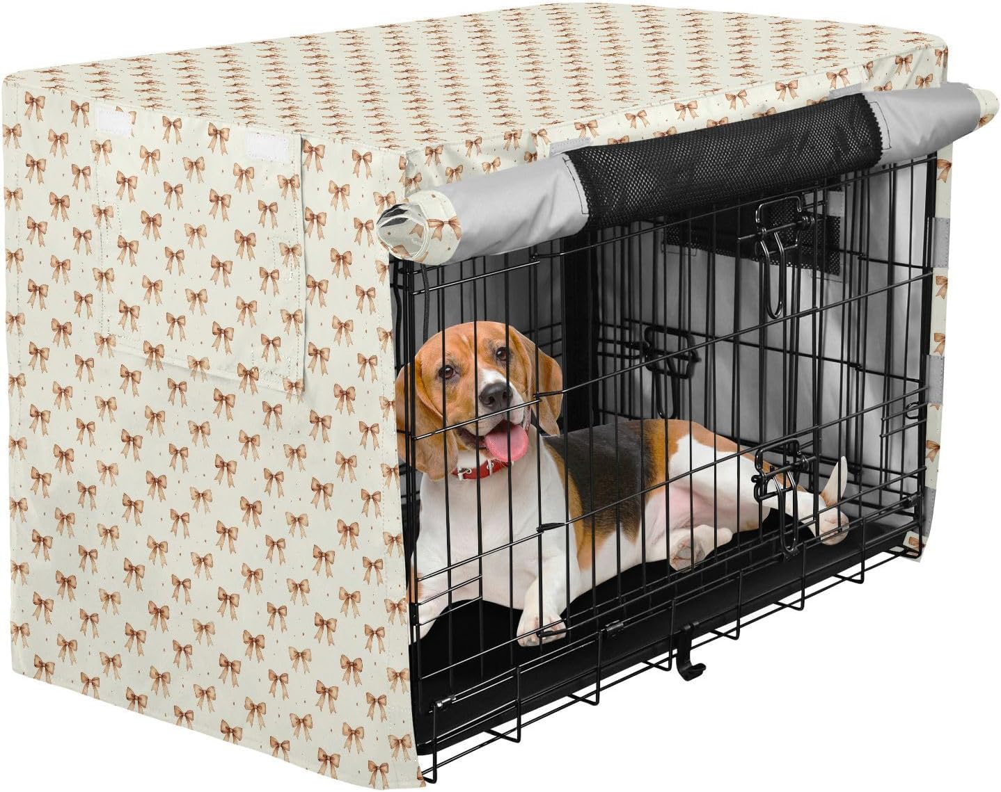 Brown Ribbon Bow Ties Cover for Dog Cage Pet Privacy Cover Rollers Shades 42 Inch