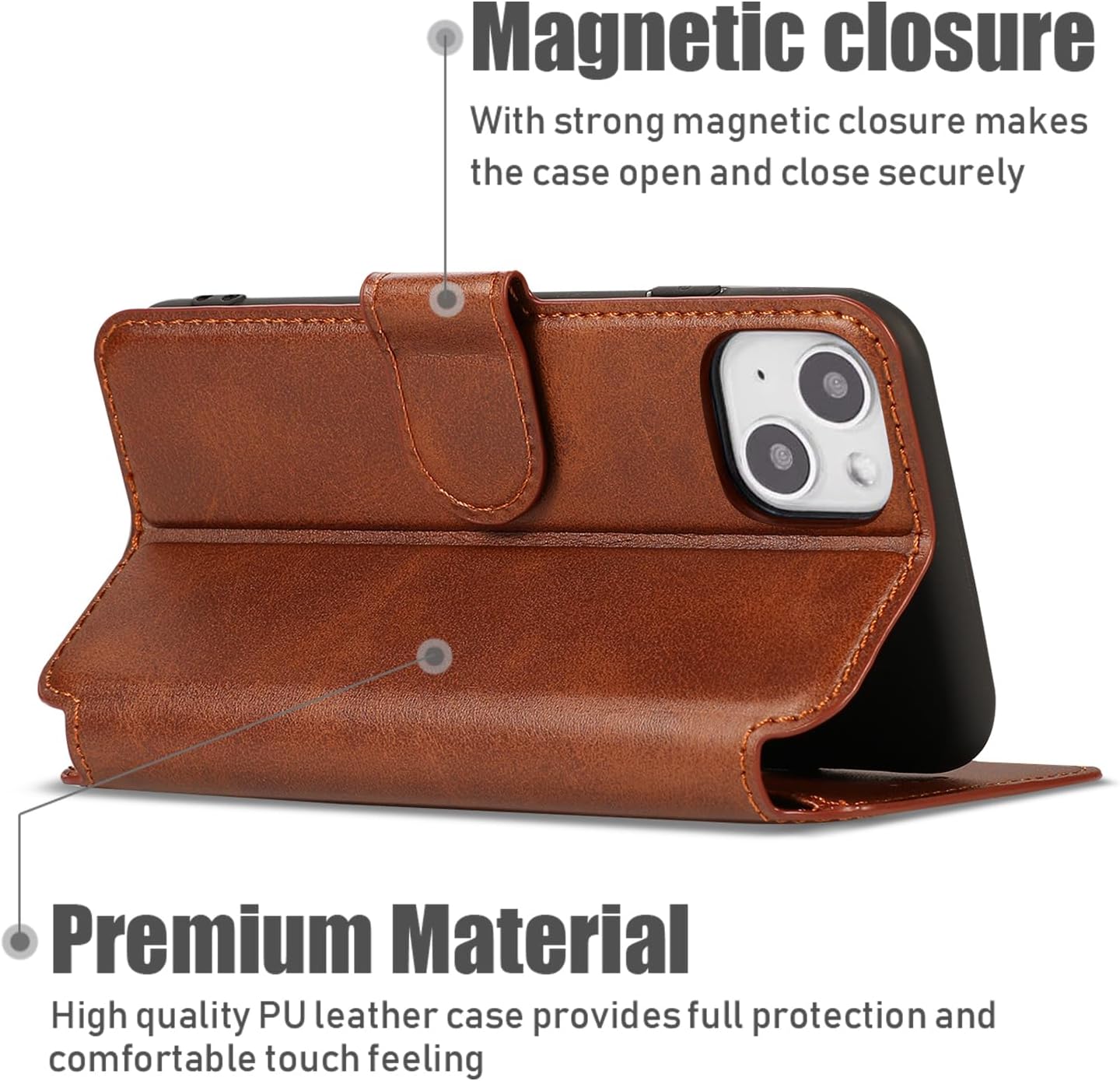 QLTYPRI Case for iPhone 16e Premium PU Leather Simple Wallet Case Card Slots Kickstand Magnetic Closure Shockproof Flip Cover for iPhone 16e - Brown - Image 6