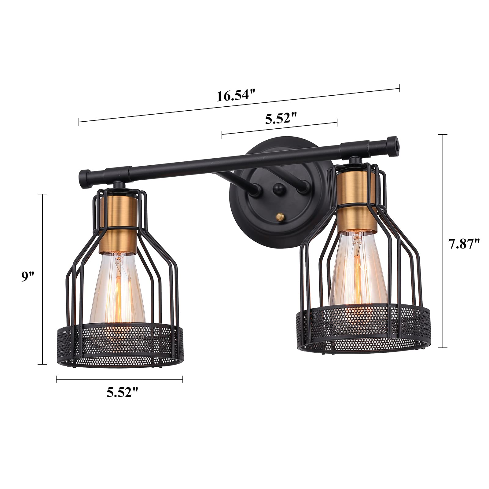Pauwer 2 Light Industrial Bathroom Vanity Light Farmhouse Metal Cage