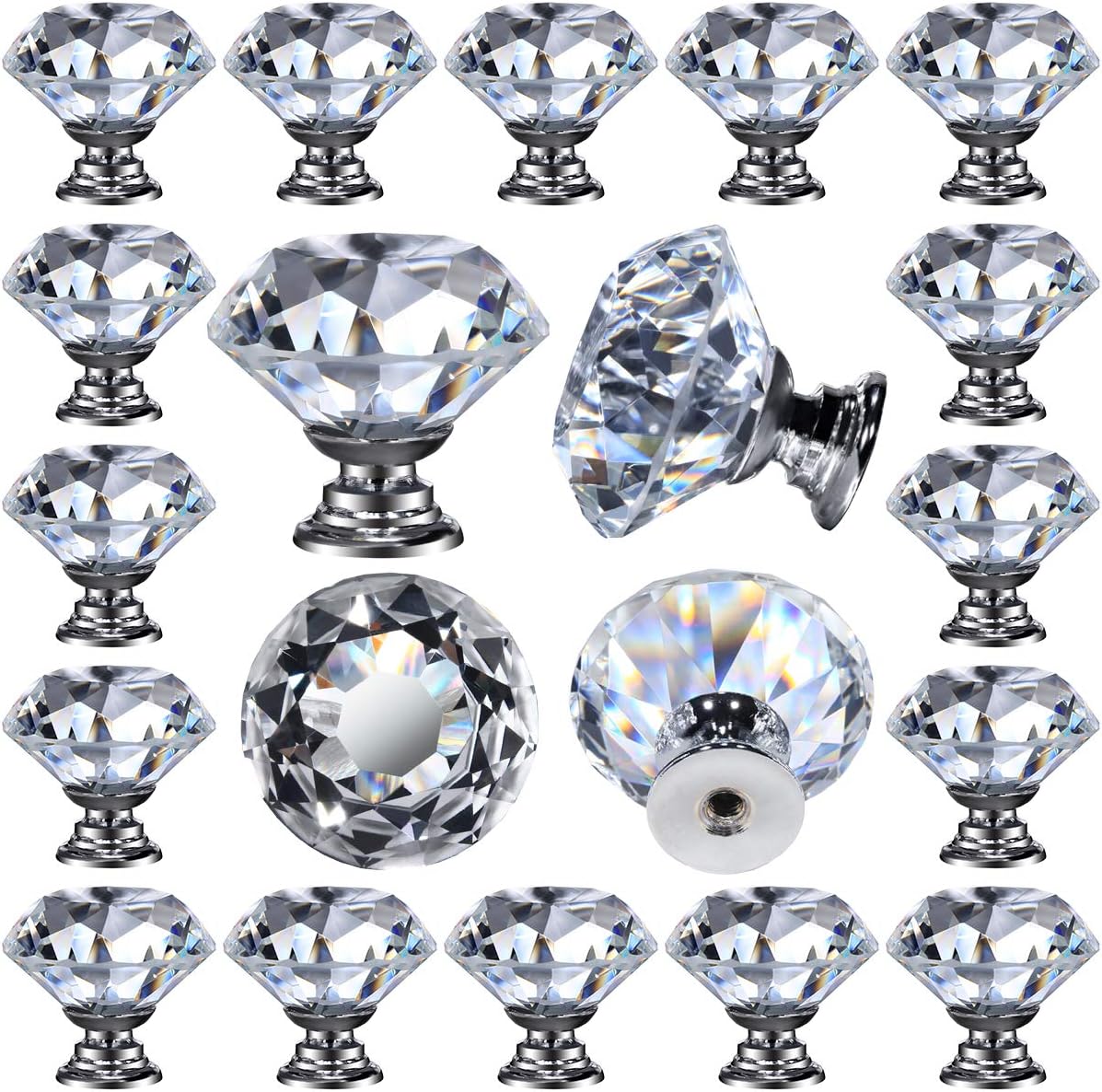 26 pcs Glass Cabinet Knobs Crystal Drawer Pulls Clear 30 mm Diamond for Kitchen, Bathroom Cabinet, Dresser and Cupboard by DeElf