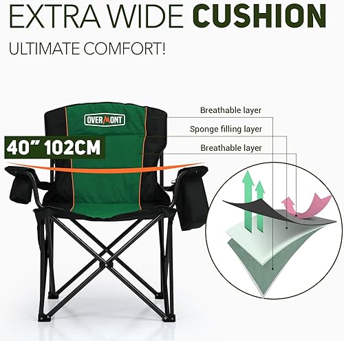 Miniatura 4 de Overmont Silla de camping plegable de gran tamaño, soporte de 450 libras con bolsillos acolchados para enfriar, sillas plegables resistentes para