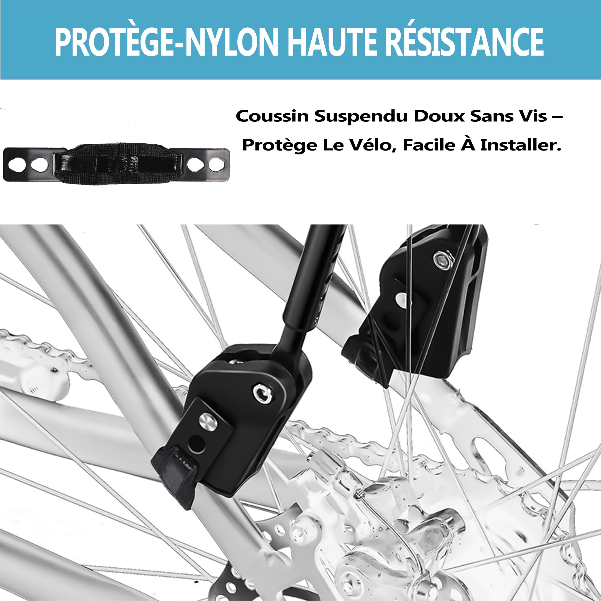 Porte-vélo arrière, Porte-bagages pour vélo, Coussinet souple suspendu, Grands supports de protection et réfléchissants, Réglable, Universel, Convient aux cadres de vélo de 24" à 29", BCR09-EU