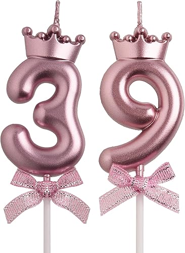 AOOLADA Velas de cumpleaños número 39 y 93, color oro rosa 93 y 39 años, decoración de fiesta de cumpleaños, regalos para mujeres y hombres