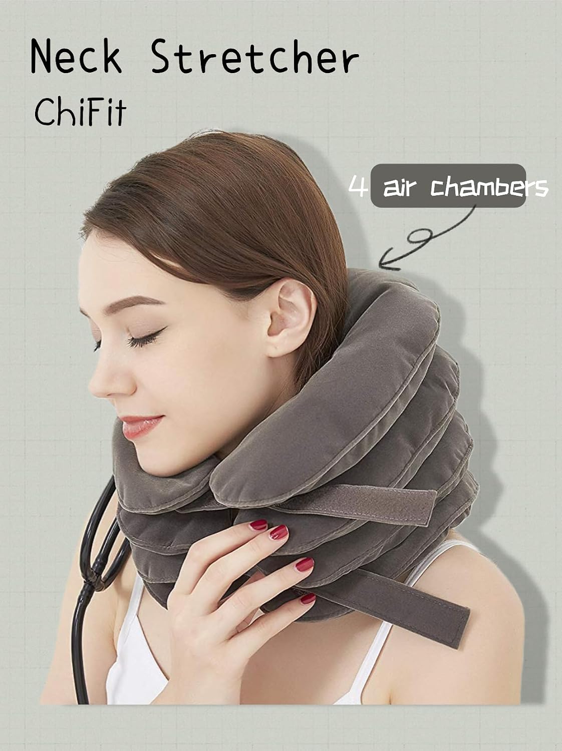 ChiFit Inflatable & Adjustable 4-Layer Cervical Neck Traction Stretcher Pillow Device - Cervical Collar Decompression Support Brace for Travel/Home Promoting Improved Spine Alignment