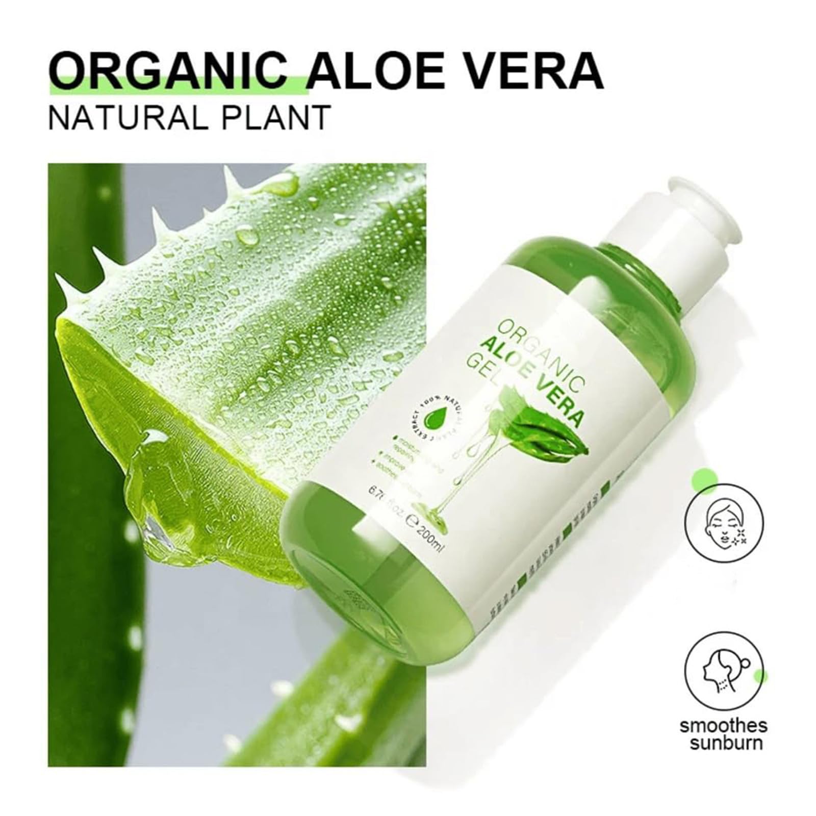 Gel d'aloe vera 100% pur, gel hydratant naturel à l'aloe vera, hydratant quotidien pour le visage, les cheveux et le corps, apaisant et nourrissant, soin après-soleil, 200 g